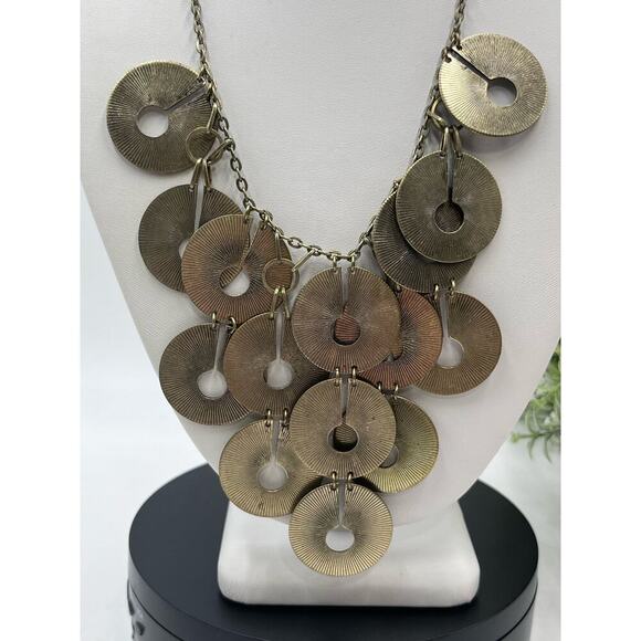 Vintage Berry Signed Brass Gold Copper Coin Disc Bib Necklace - Picture 2 of 10